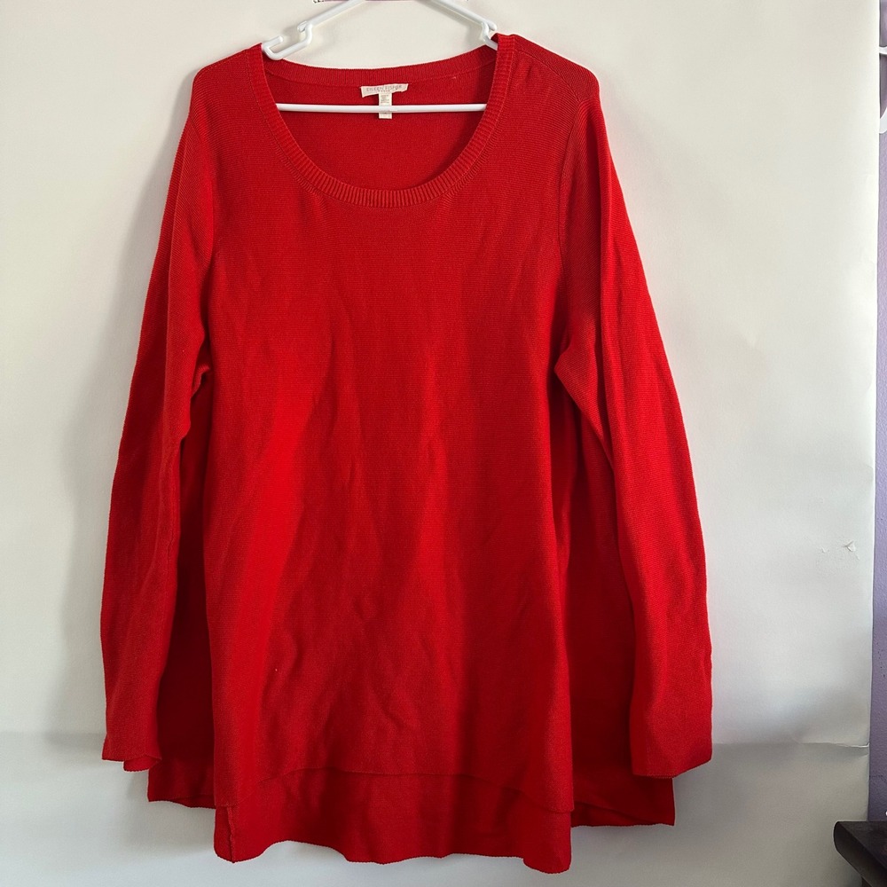 Eileen Fisher Woman Red Organic Cotton Scoop Neck High Low Sweater 1X